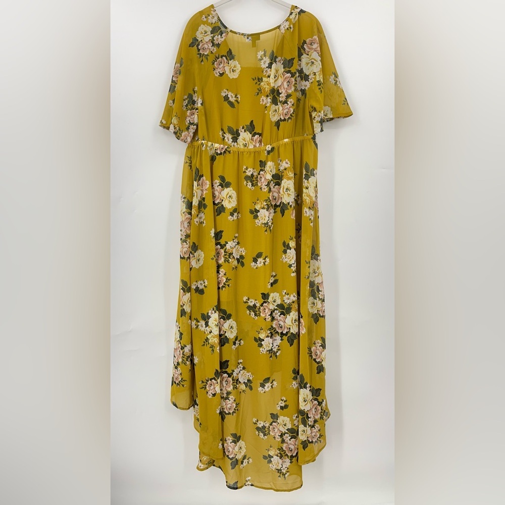 Torrid 1X Floral High Low Yellow Sheer Maxi Dress 0127 Slip Underneath mustard - Picture 11 of 14